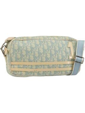 Christian Dior Trotter Canvas Shoulder Bag PVC Light Blue Silver